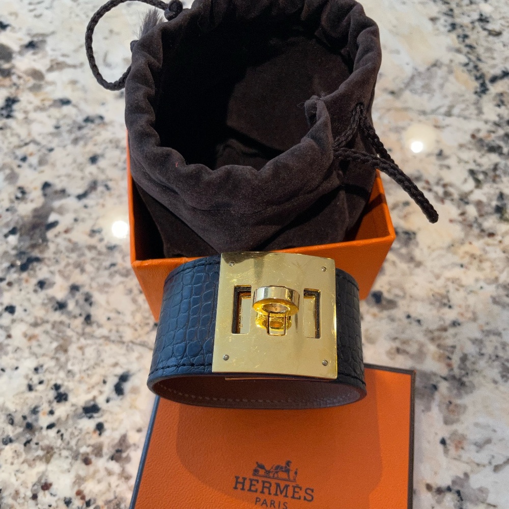 Hermes Alligator Kelly Dog, Black, GHW, S